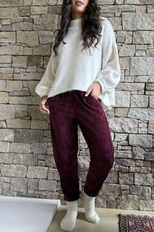 Nuk Stretch Velour Tapered Pant Burgundy /19=